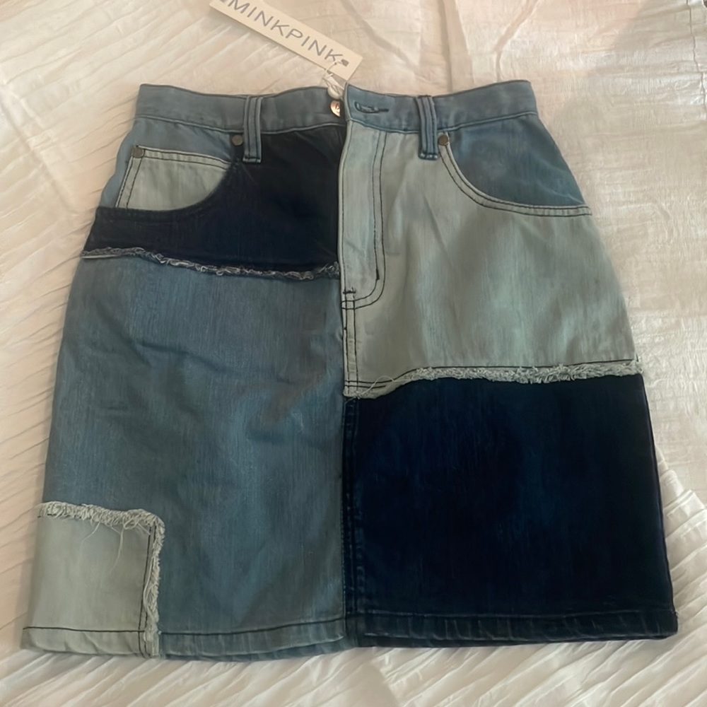 MINKPINK PATCHWORK DENIM JEAN SKIRT. XS. NWT